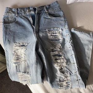 Shein distressed boyfriend jeans with silver details